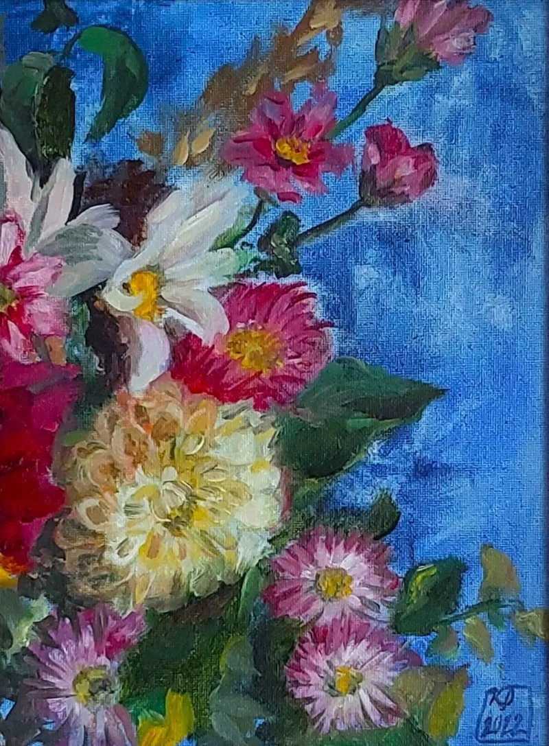 Flowers on Blue Background